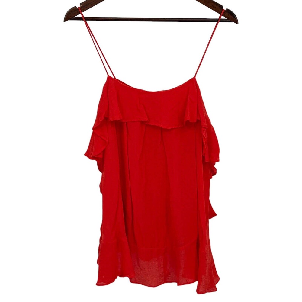Free People Intimately Womens XS Cascades Cami Tank Top Fire Orange Red Ruffle